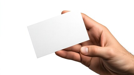 Fototapeta premium Hand holding blank white card on white background
