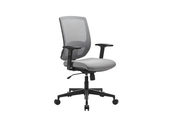 Modern Office Chair Mesh Back Swivel Ergonomic Design Gray Fabric Seat isolated on transparent background