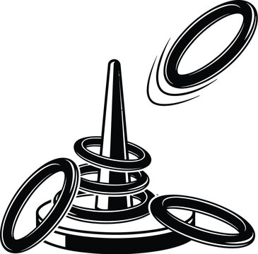Classic ring toss game with rings in motion, evoking fun and competition.