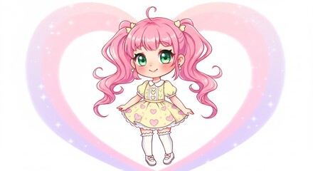 Ni�a kawaii brilla dulcemente luz pastel coraz�n. AI Generated