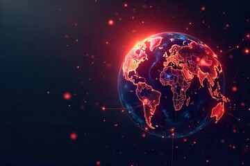 Global network connections visualized as a glowing earth with digital lines radiating outwards, representing international business and communication ,  reach,  glowing,  commerce