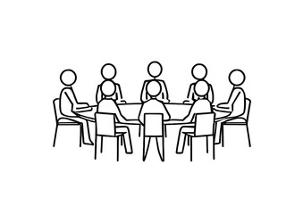 Stick Figure Team Meeting - Simple stick figure illustration of a team meeting. Vector art.