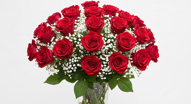 Ramo rosas rojas brillantes luz suave fondo blanco elegancia floral perfecta. AI Generated