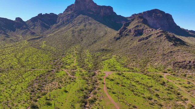 Picacho Peak aerial view in Picacho Peak State Park in Pinal County in Arizona AZ, USA. 