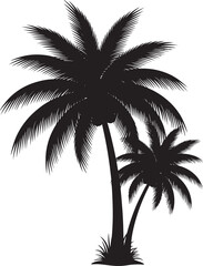 Palm tree silhouette tropical summer vacation illustration black on white background design element