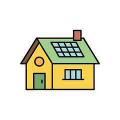 Colorful Eco House with Solar Panels Illustration