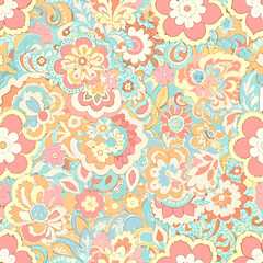 Retro floral pattern in small flowers. Small white and orange natural flowers. Floral seamless background.
