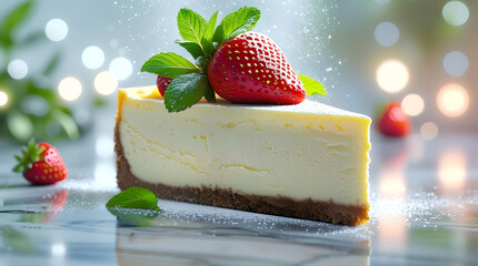 Strawberry Cheesecake Slice with Mint – Delicious Dessert Photography