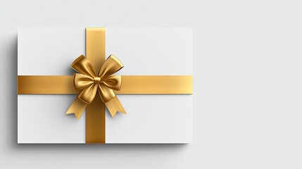 White gift box with gold ribbon and bow