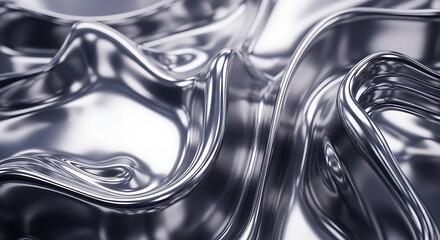 Liquid metal abstract background, chrome waves surface with reflections