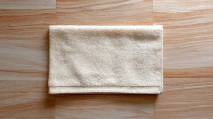 Fototapeta premium Soft White Towel Laid Flat on a Warm Wood-Like Surface