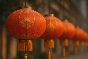 Festive Red Lanterns Illuminate a Traditional Asian Celebration, Symbolizing Good Fortune and Cultural Heritage