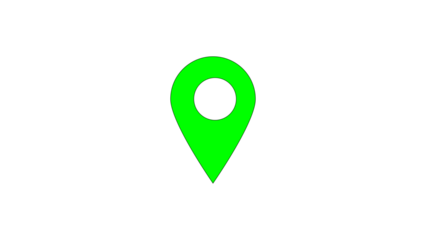 Bright neon green location pin icon on a stark black background for navigation and search
