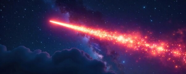Spectacular view of a comet streaking across the night sky, leaving a vibrant trail of light Perfect for astronomy, space, and science projects , cosmos, astrophysics, power