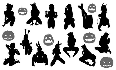 ハロウィンのセクシーコスプレのシルエットイラスト_2
