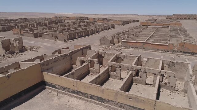 Aerial drone videos of Chacabuco nitrate town in the Atacama Desert, Chile