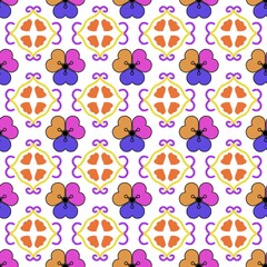 Floral Repeat Pattern with Pansies and Decorative Elements