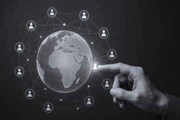 Global Connection Concept: Man Interacting with Virtual Network on Earth Globe, Representing Worldwide Communication
