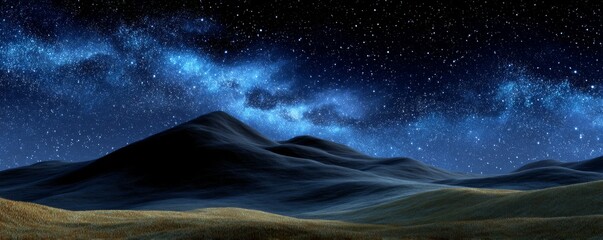 Serene Starry Night View Over Rolling Hills Under a Dazzling Milky Way Sky
