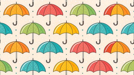 Naklejka premium Seamless pattern with colorful umbrellas and raindrops
