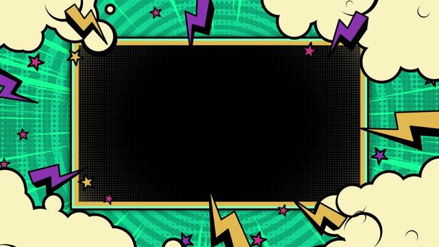 Vibrant green comic book placeholder with lightning bolts and stars