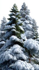 Snow-covered Evergreen Trees in a Serene Winter Landscape Under a Bright Clear Sky