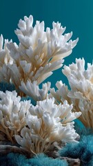 Underwater View of Vibrant Pastel Turquoise Coral Reef Showcasing Intricate White Coral Structures