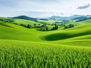Obraz premium Rolling Green Hills and Wheat Field