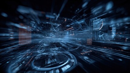 Futuristic Technology Interface Display with Abstract Data Visualization for Innovation and Digital Transformation Concepts