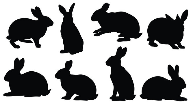 various silhouettes of rabbits in different poses