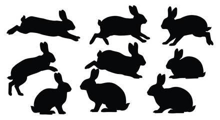 various rabbit silhouettes in different poses and actions