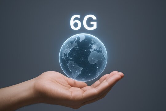 Global 6G Technology Innovation: Hand Holding Digital Globe Depicting Next Generation Network Connectivity