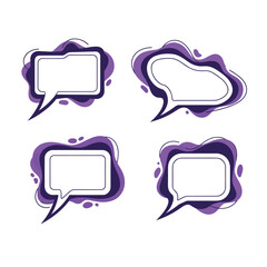 Four unique speech bubble shapes with purple wavy backgrounds for conveying messages and ideas in graphic design projects