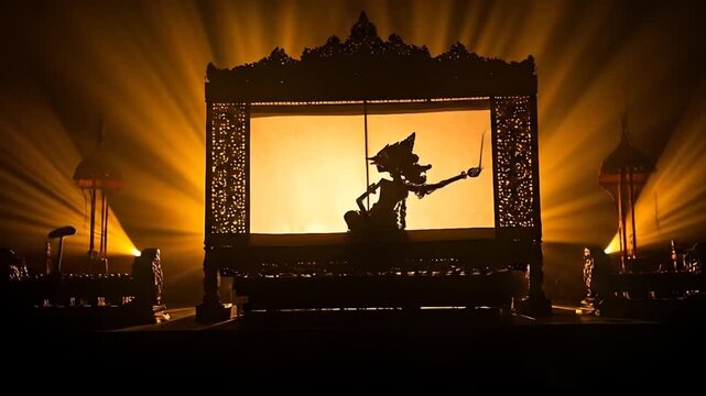 Wayang Kulit Shadow Puppet Performance Dramatic Lighting
