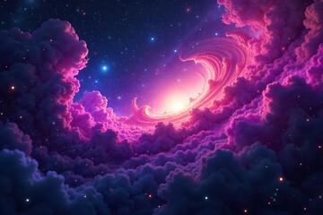 Ethereal swirling nebulae in deep space, cosmic dust and starlight forming abstract shapes A vibrant, otherworldly scene of mystical energy and celestial wonder , arcane, awe