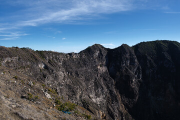 Rugged Mountain Landscape with Clear Blue Sky and Dramatic Rock Formations