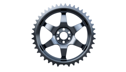 Isolated Motorcycle Sprocket Gear Wheel with Metallic Finish on Transparent Background