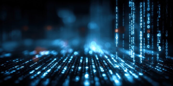 Futuristic binary code rain abstract background for modern technology and cyberspace concepts