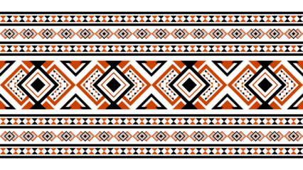 Aztec ethnic seamless pattern in black and orange. Vector ethnic illustration. Illustration for fabric print, background, tribal, ethnic.