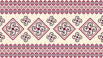 Dark pink seamless aztec ethnic pattern on light background. Ethnic vector illustration. Illustration for fabric print, background, tribal and ethnic.