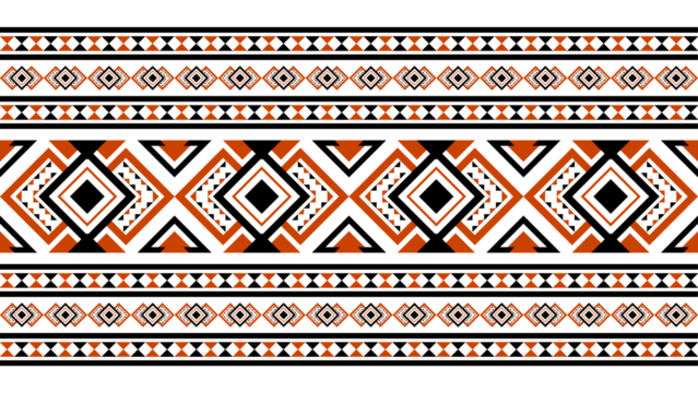 Aztec ethnic seamless pattern in black and orange. Vector ethnic illustration. Illustration for fabric print, background, tribal, ethnic. - Powered by Adobe