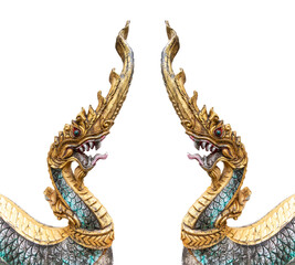 Exquisite golden Naga statues, symbols of ancient Asian culture and power, adorn traditional temples.