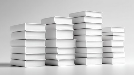 Vertical book stacks on white background