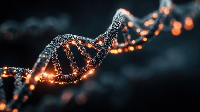 DNA double helix with neon glow, abstract science concept - Powered by Adobe