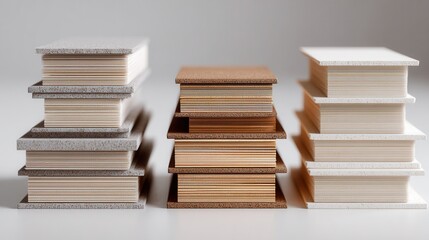 Obraz premium Piles of books in white studio setup, clean minimal background