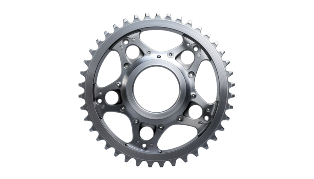 Close-Up of Circular Motorcycle Sprocket Wheel with Polished Metal Texture