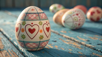 Easter celebration with beautifully decorated eggs rustic setting art display seasonal vibes close-up perspective festive spirit