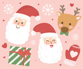 set of happy santa the deer and the gift