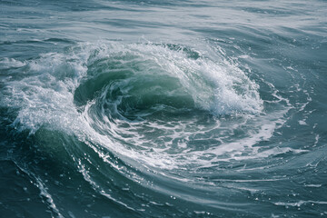 Powerful ocean whirlpool with swirling turquoise waves and foamy water, natural sea vortex symbolizing energy, force, and danger.