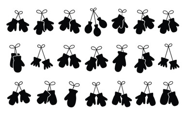 Vector art of collection of mitten silhouettes, perfect for winterthemed designs, holiday crafts, and seasonal decorations, offering a cozy and festive touch